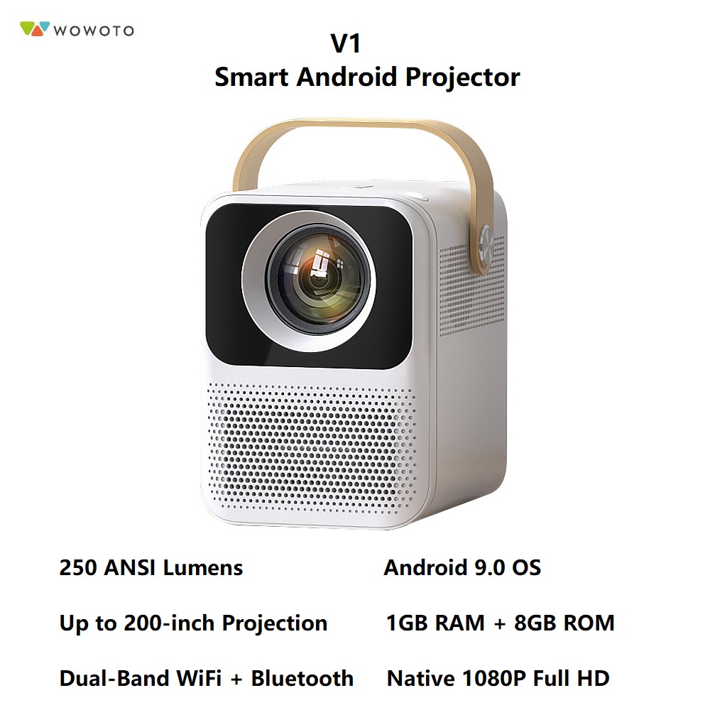 WOWOTO V1 - Smart Android Projector Full HD 1080P - 250 ANSI Lumens - Proyektor Pintar Terbaru dari WOWOTO