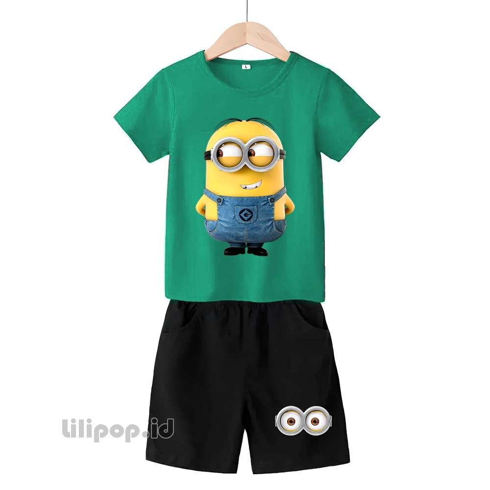 Baju Anak Stelan Kaos 3/4 Minion Cowok Cewek  Usia 1 - 4 Tahun Celana Pendek Harian