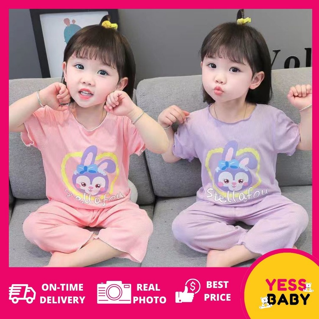 YESSBABY SIZE(90-140)Piyama STELLA RIB lucu anak perempuan/bayi perempuan baju tidur/usia 1-8 tahun