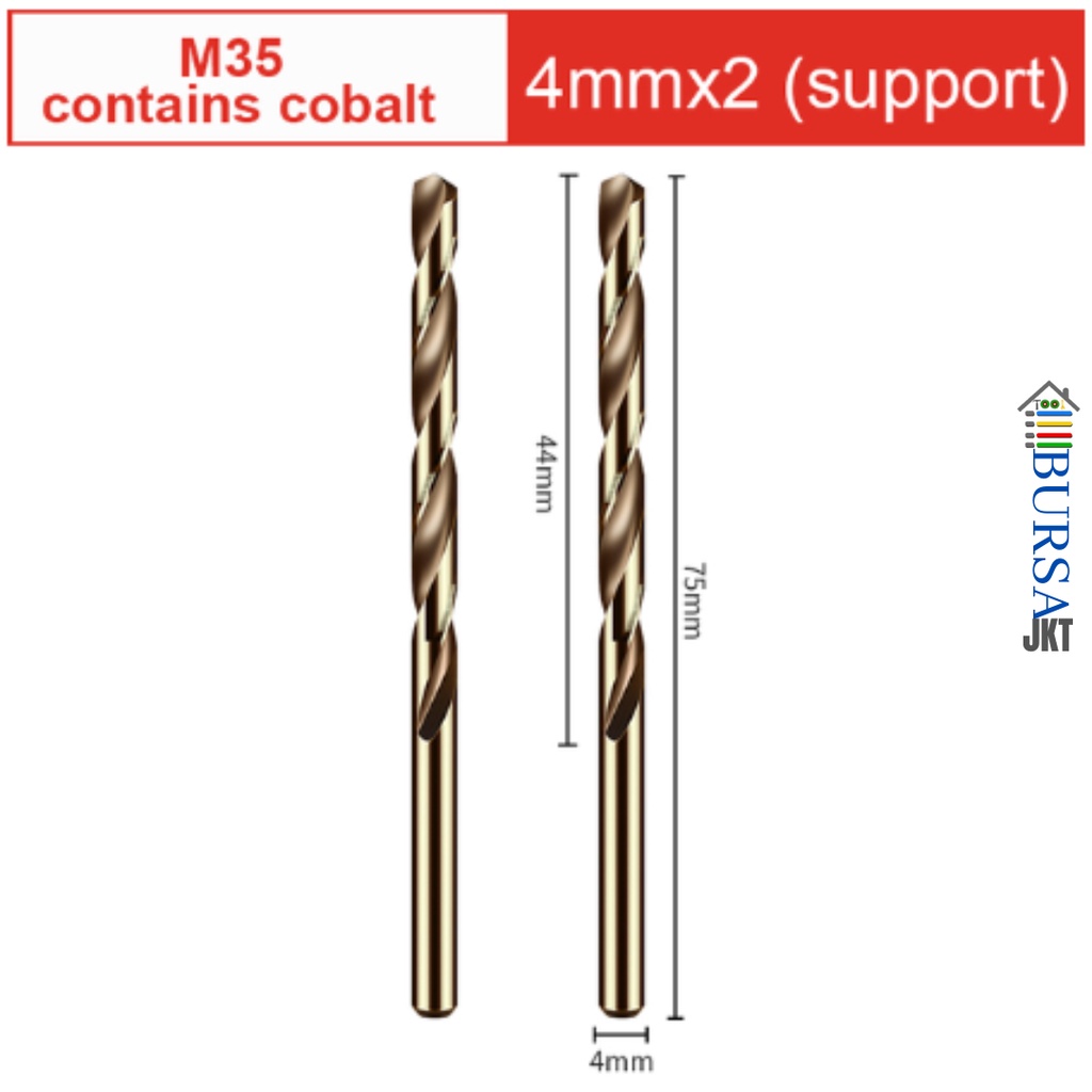 MATA BOR HSS COBALT BESI M35 GOLD MELUBANGI BESI STAINLESS STEEL 4 MM