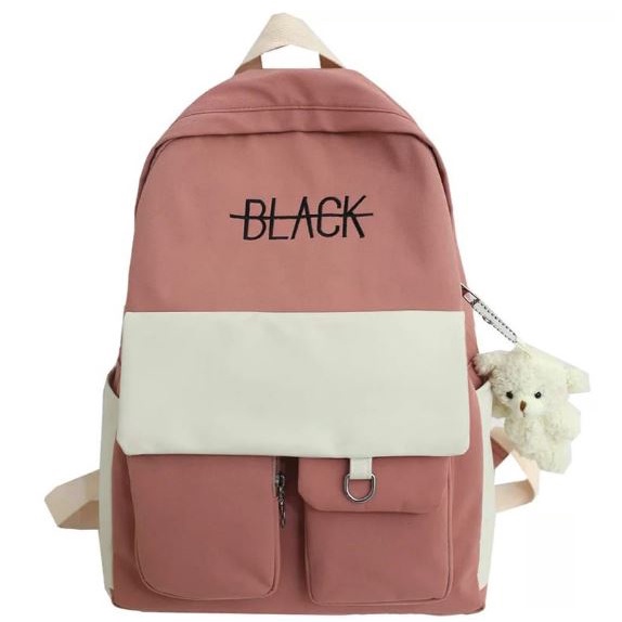 BLACK Backpack Tas Korean Style Casual Fashion Sekolah NR