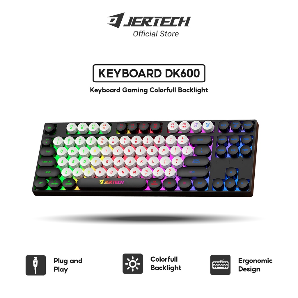 JERTECH Keyboard Mini Kabel Usb DK-600A Multimedia Retro Punk Style With RGB Light