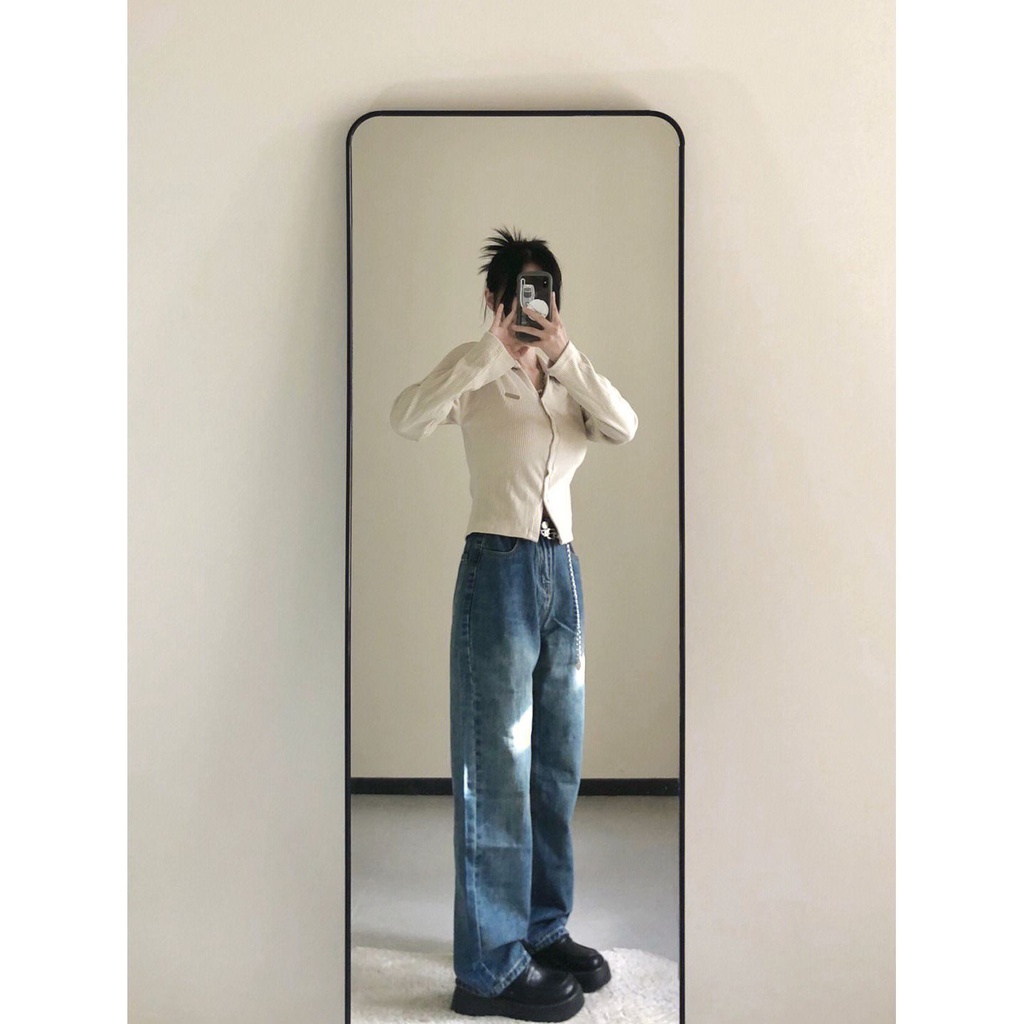 Red Keinginan murni baru POLO kerah bahu depan t-shirt lengan panjang wanita selera desain gaya Amerika musim gugur dan musim dingin hot girl top slim fit