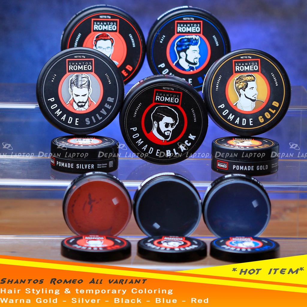 Shantos Romeo Hair Coloring Gold Pomade warna temporary hitam merah biru silver gold