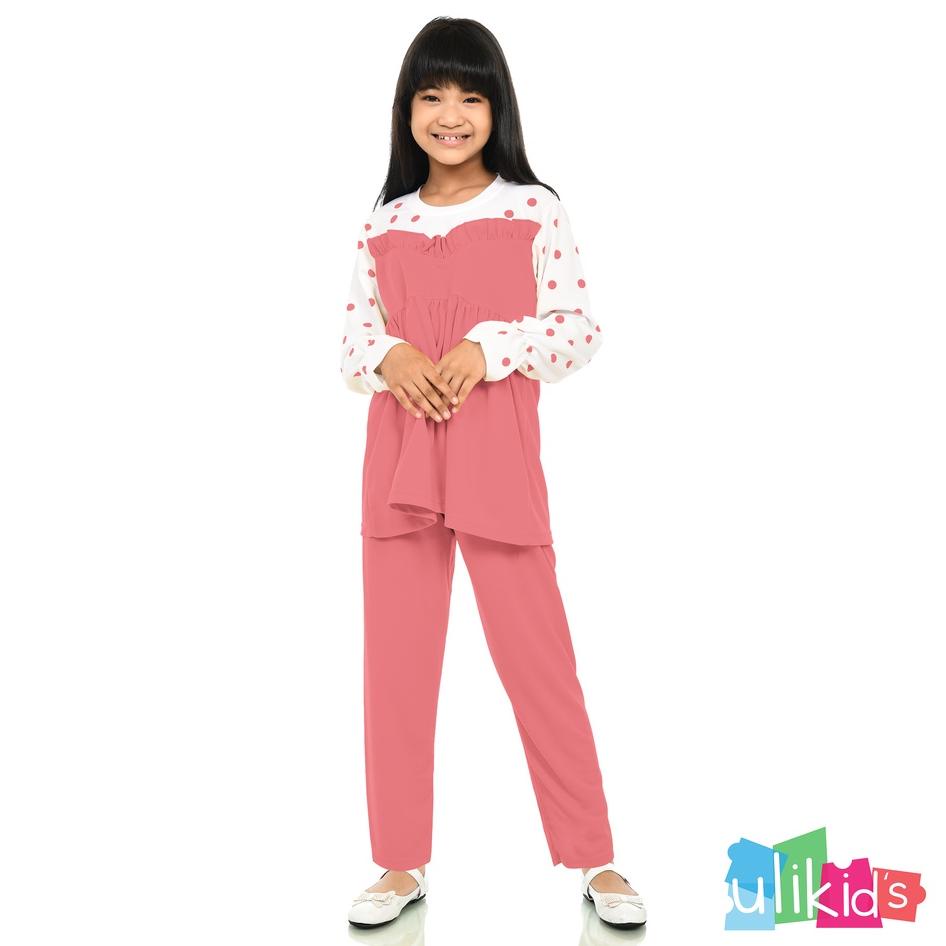 ➱ Ulikids Setelan Baju Anak Perempuan Lucu Motif Polkadot ○