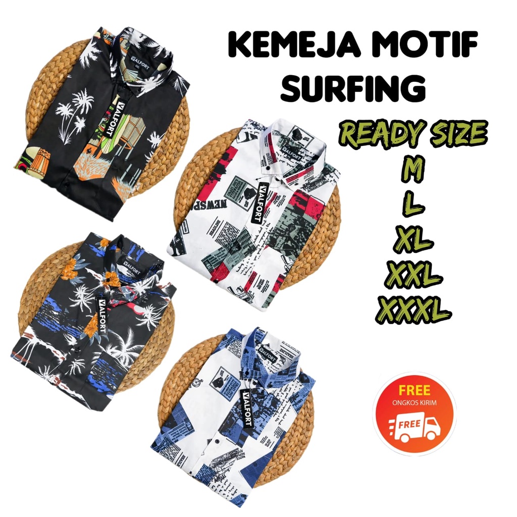 [PAKAIAN PRIA] Hem pria motif lengan pendek | Kemeja motif surfing Bisa COD