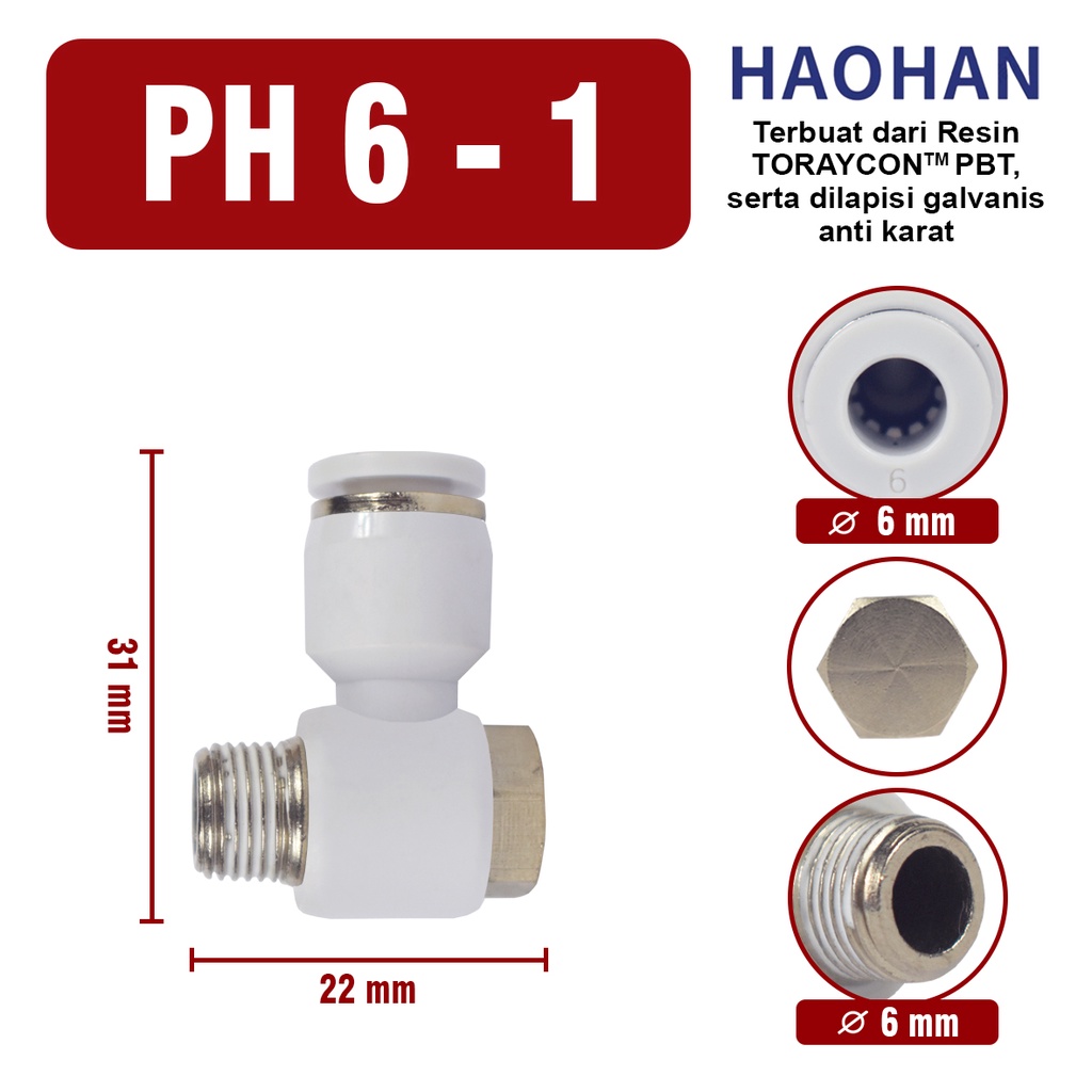 PH PNEUMATIC FITTING Fitting push in pneumatic model elbow