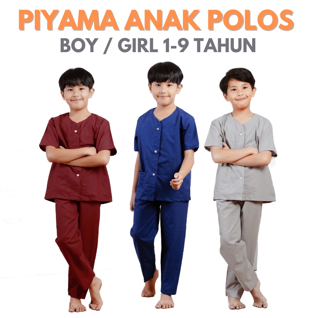 PIYAMA ANAK 1-9 TAHUN MOTIF UNISEX POLOS PINK NAVY ABU MARUN / PLAIN GREY RED MERAH BIRU DUSTY BAJU TIDUR ANAK LAKI LAKI PEREMPUAN / KIDS PAJAMAS BOY GIRL CEWE COWO KATUN