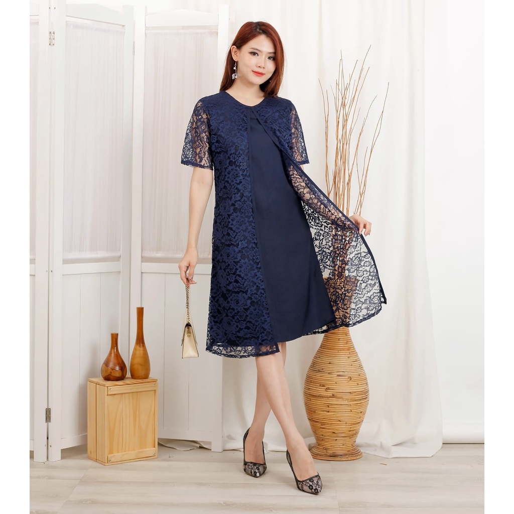 HOPYLOVY Jolie Dress Moscrepe dengan outer Brukat