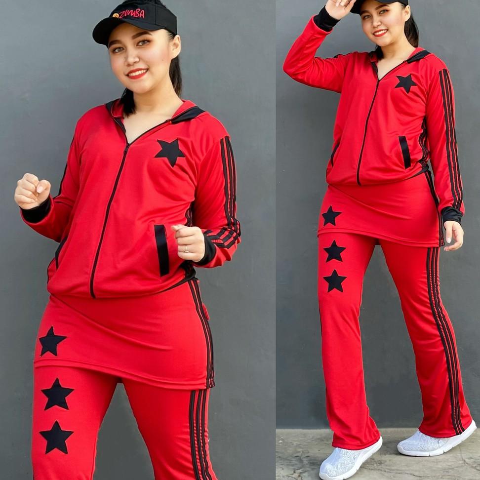 PALING LARIS READY Baju Senam Aerobik Stelan Outdoor Zumba Olahraga Panjang Muslim Cycling Rok Merah