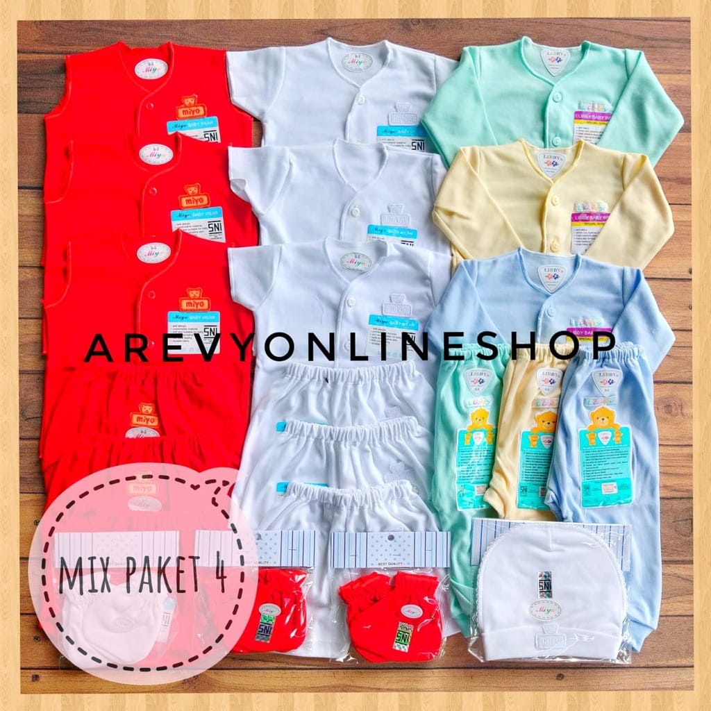 Paket Baju Bayi Newborn Libby &amp; Miyo 0-6M Polos Warna (Isi 31 Pcs) | Perlengkapan Bayi Newborn / Kado Baby