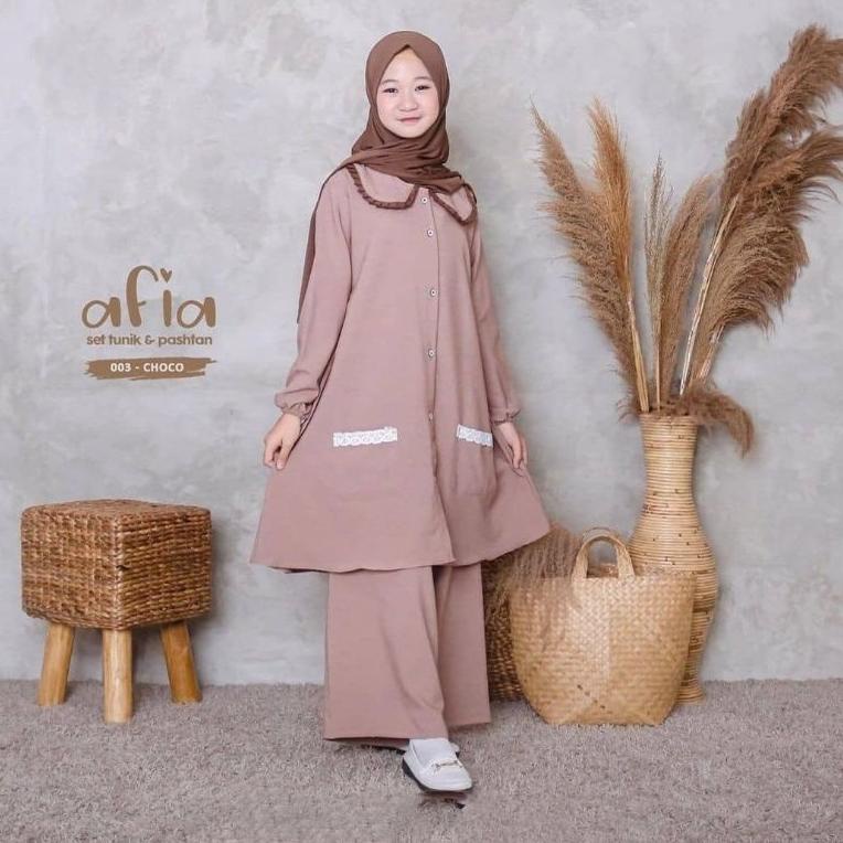 BIG DISKON P22 TREND Afia Set Kids Setelan Anak 3in1 Umur 10 11 12 13 14 15 Tahun Atasan Tunik Celan