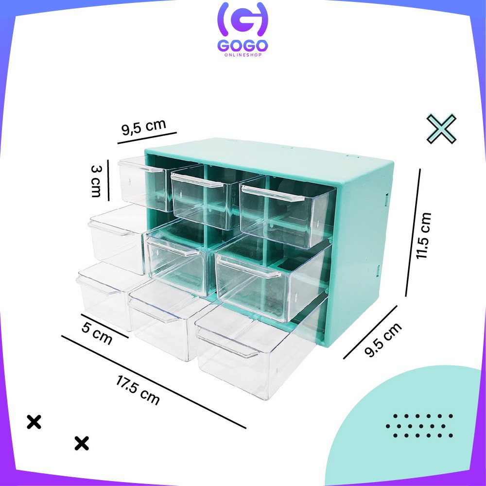 GOGO-C804 Kotak Laci Perhiasan kotak Aksesoris Mini 9 Sekat / Kotak Penyimpanan Serbaguna Laci Mini / Laci Aksesoris Storage Box Multifungsi