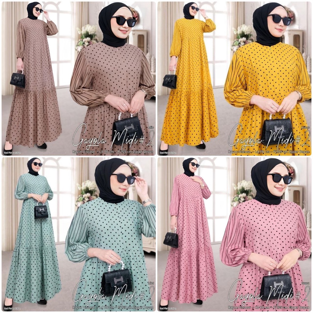 Gayola Midi Dress Wanita Busui Resleting depan Rayon premium