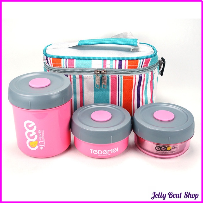 Rantang Lunch Box Set Stainless Steel Tedemei Kotak Makan Rantang Sup + Tas