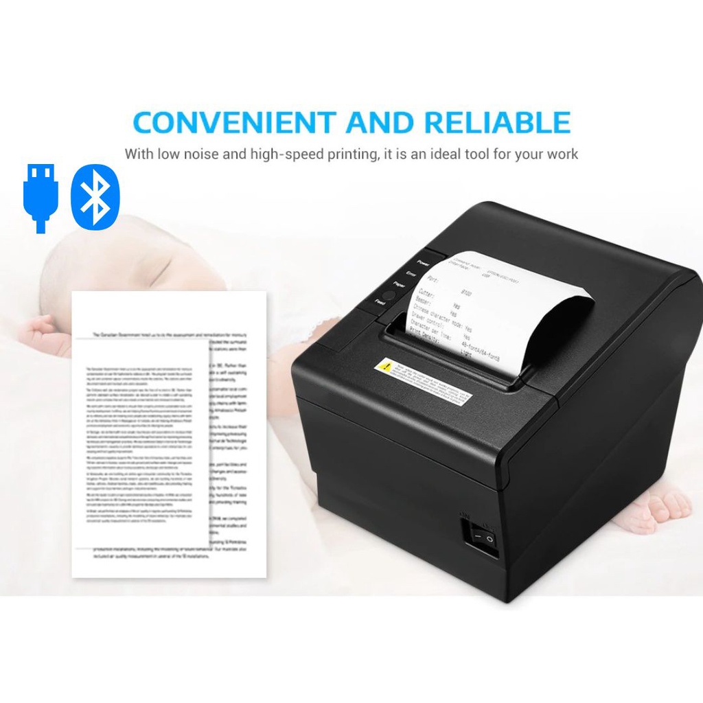 Printer Bluetooth Mini Thermal Printer POS with USB Port 80 mm - JP80H-UB - Black