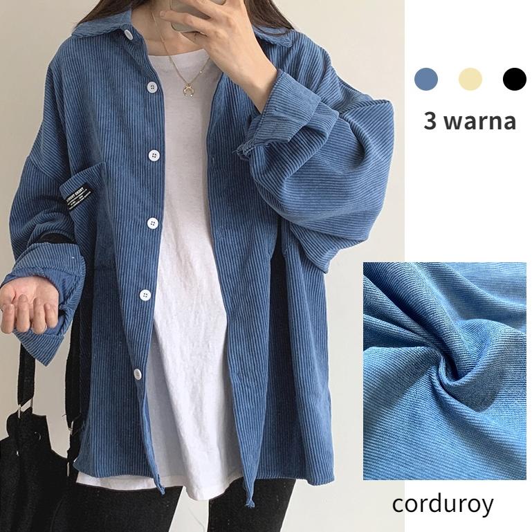 NEW STOCK Korea Kemeja Oversize Korduroy Wanita Lengan Panjang Oversize Kemeja Polos Wanita