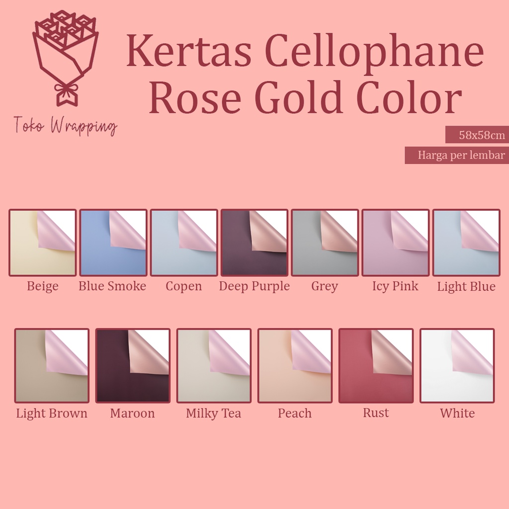 

Kertas Cellophane Kertas Buket Bunga [Rose Gold Color] Flower Wrapping Paper Celophane / Chellophane Murah untuk Snack Uang