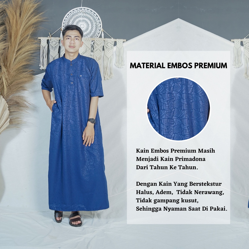 Gamis pria dewasa lengan pendek embos/Jubah pria remaja dan dewasa AL-KOF