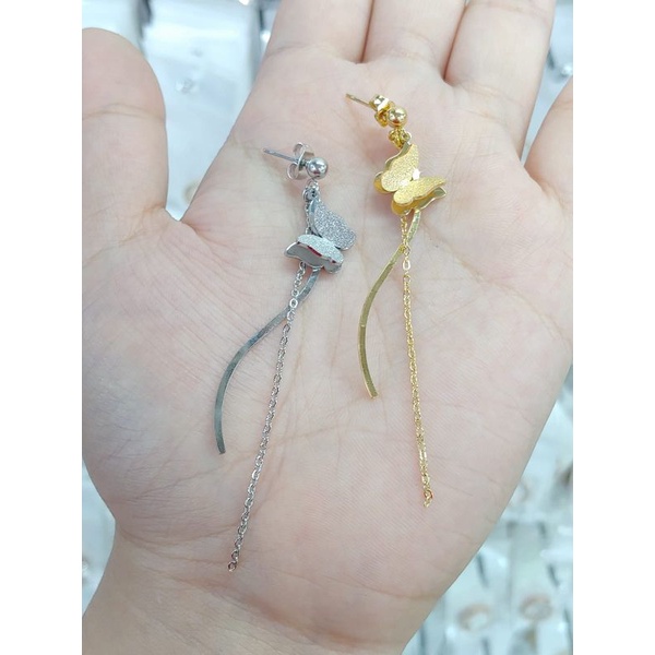 anting tusuk panjang kupu titanium anti karat anti luntur