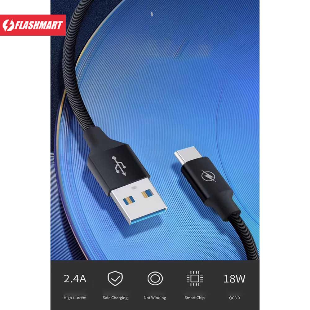 Flashmart Liquid Soft Kabel Charger USB Type C 2.4A 3 Meter - SM220