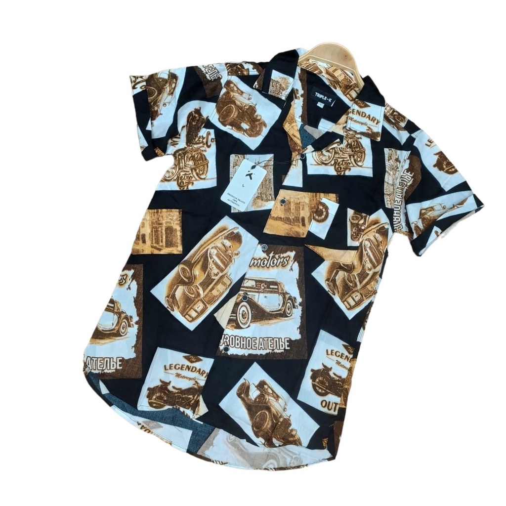 Kemeja Casual Original Pria Abstrak Vintage Lengan Pendek Bahan Rayon Premium Import Adem Kemeja Hawaii Keren Berkualitas