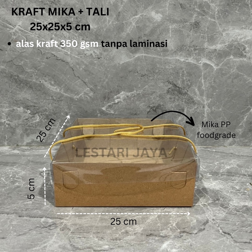 Box Kraft Mika Tali 25x25x5 cm untuk Kotak Kue Tart Cake Roti Box Kemasan Hampers Brownies