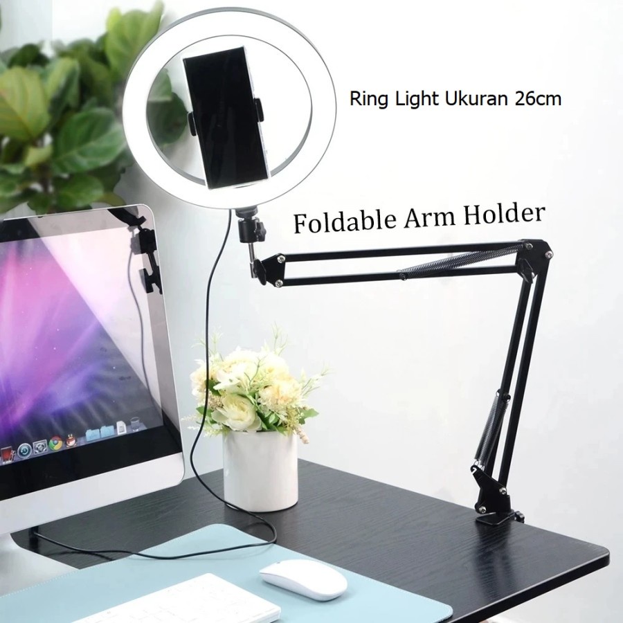 Overhead Video Stand Boom Arm Holder HP Ring Light Flat Lay Jepit Meja