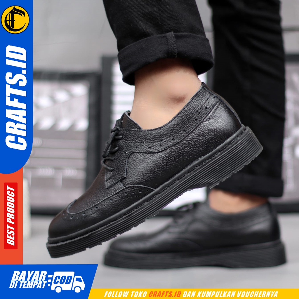 Sepatu Pantofel Formal Docmart Low Boots Wingtif Kulit Asli Kerja Pria Crafts Akechi