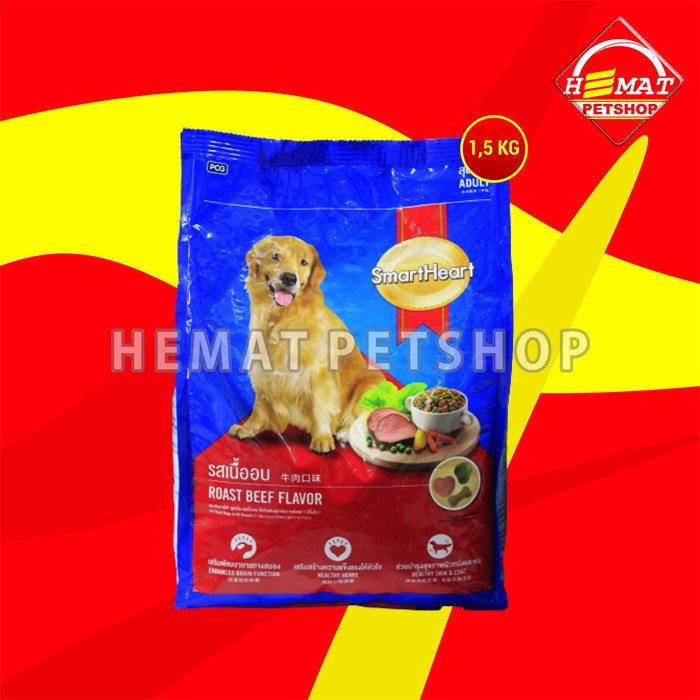 Makanan Anjing Smartheart Roasted Beef Adult Dog Food 1.5 KG
