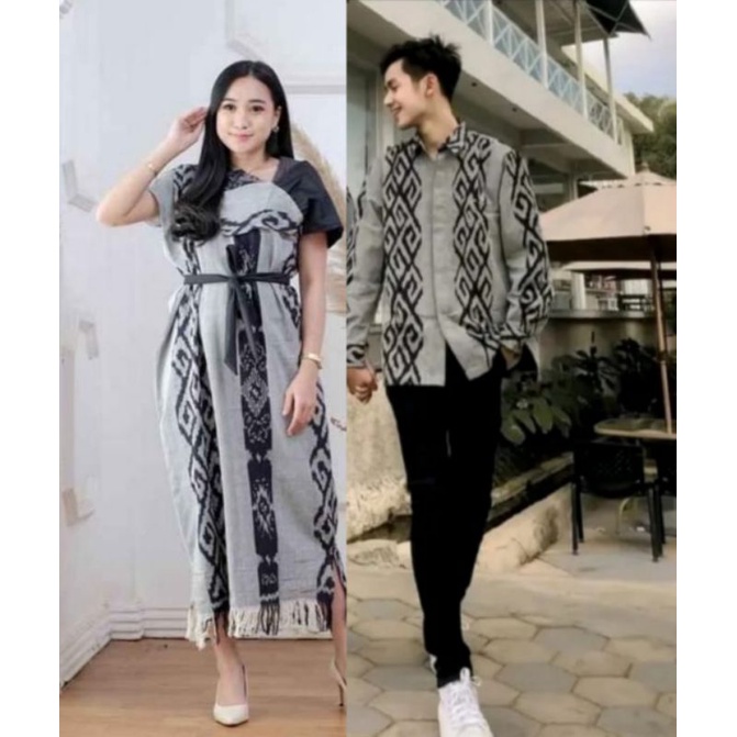 set couple baju tenun etnik dress aurora seragam keluarga kondangan pesta prewedding kantor sarimbit