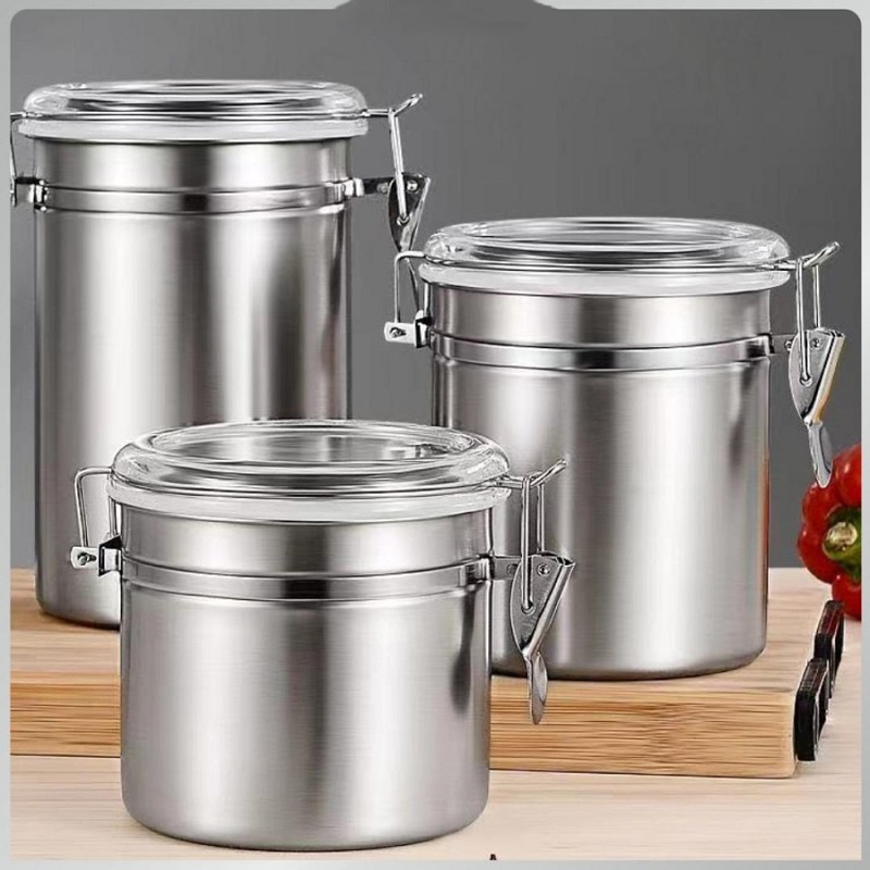 Toples Kedap Udara 1 Set Isi 4 Stainless Steel / Tempat Gula Kopi Bumbu Dapur 4inch/5inch / Toples Makanan