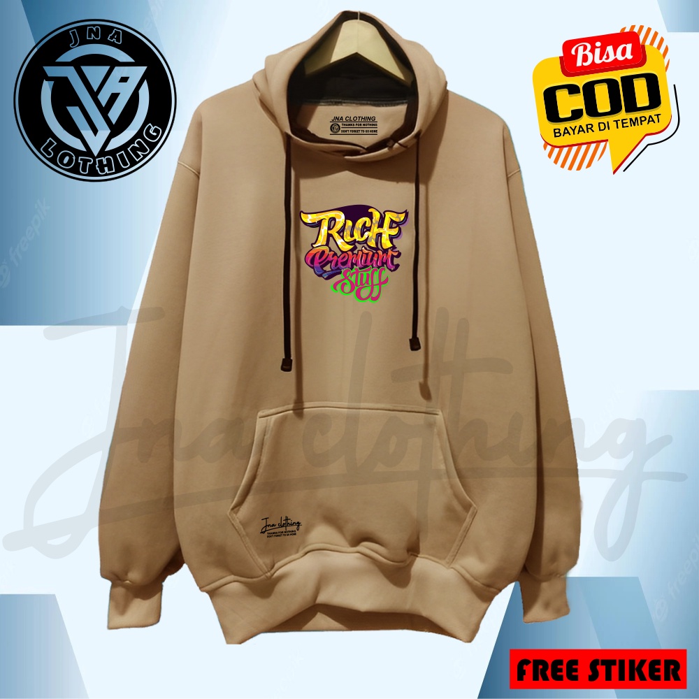 Hoodie Pria Distro Original Brand JNA Clothing Bandung Warna Cream Kardus Rich Premium Stuff Switer Sablon Aesthetic Graffity Hudie Keren Premium Tebal