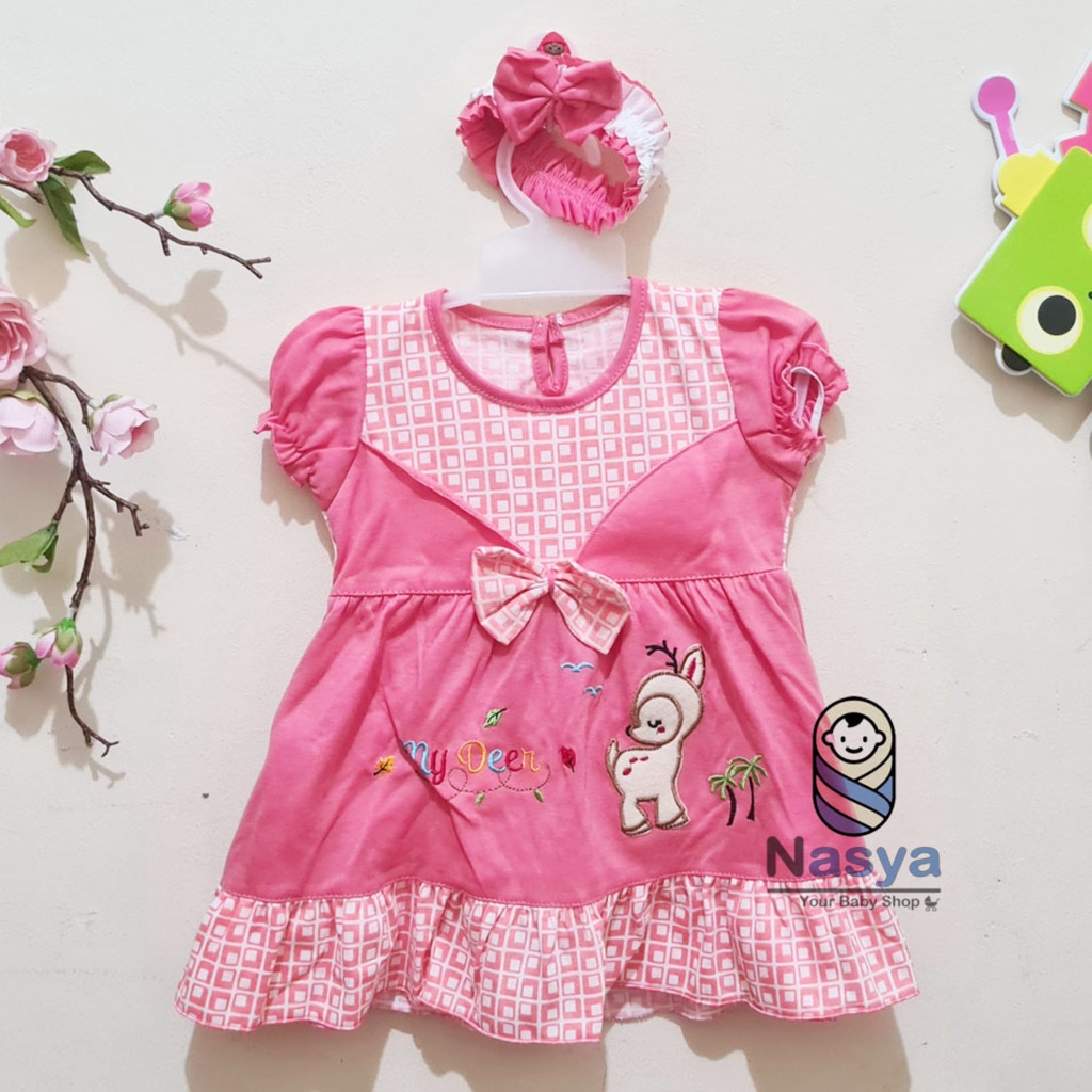 [P-047A] Baju Bayi / Dress Bayi Perempuan 0-6 bulan Motif rusa lucu