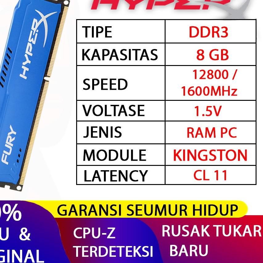 ✼ RAM KINGSTON HYPERX FURY GAMING DDR3 8GB 1600MHz  RAM PC DDR3 8GB ♂