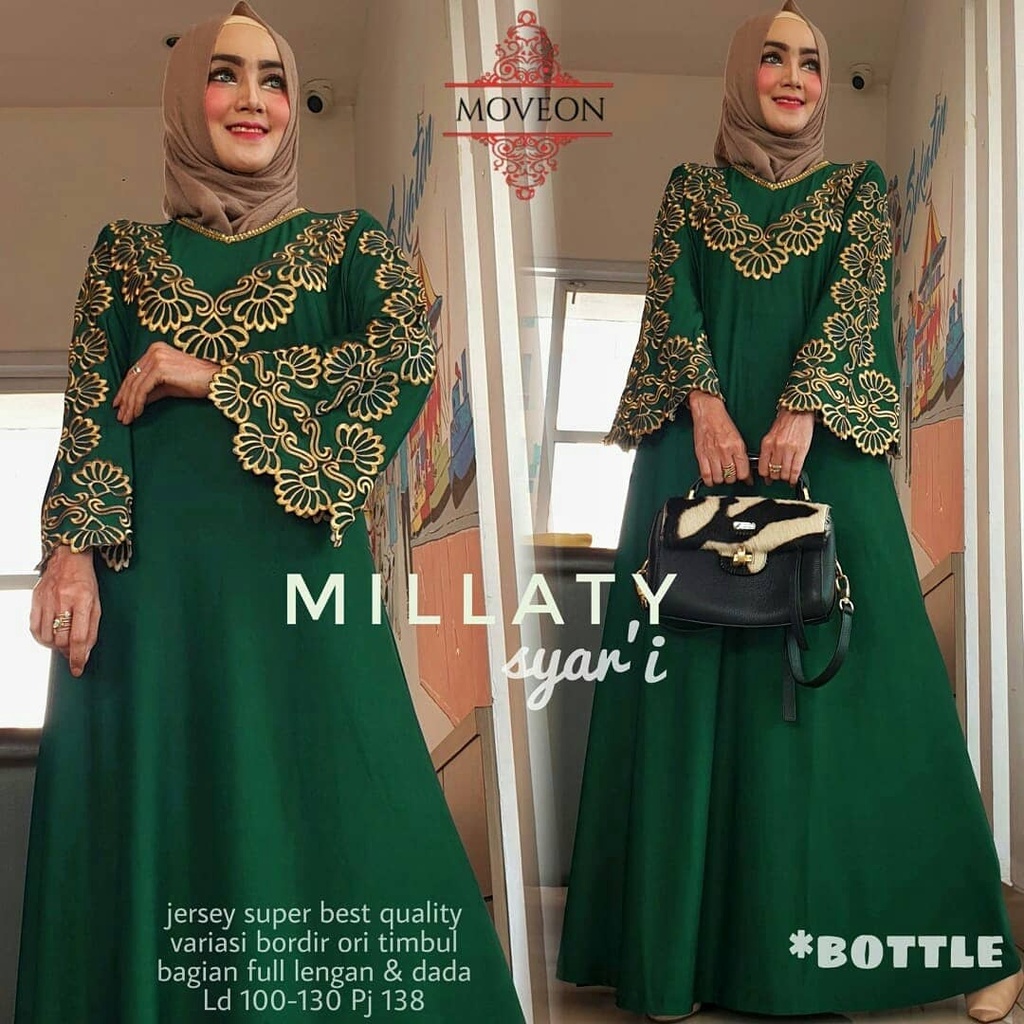 Millaty Maxy Gamis Jumbo Jersey Motif Bordir xxxl Ld 130cm Arabian Abaya Gamis Lebaran Remaja Muslimah Terbaru Seragaman Pengajian Murah Mila Dress Wanita Muslimah Syar'i Gamis Polos Tebal Premium Warna Hitam Milati Maxi