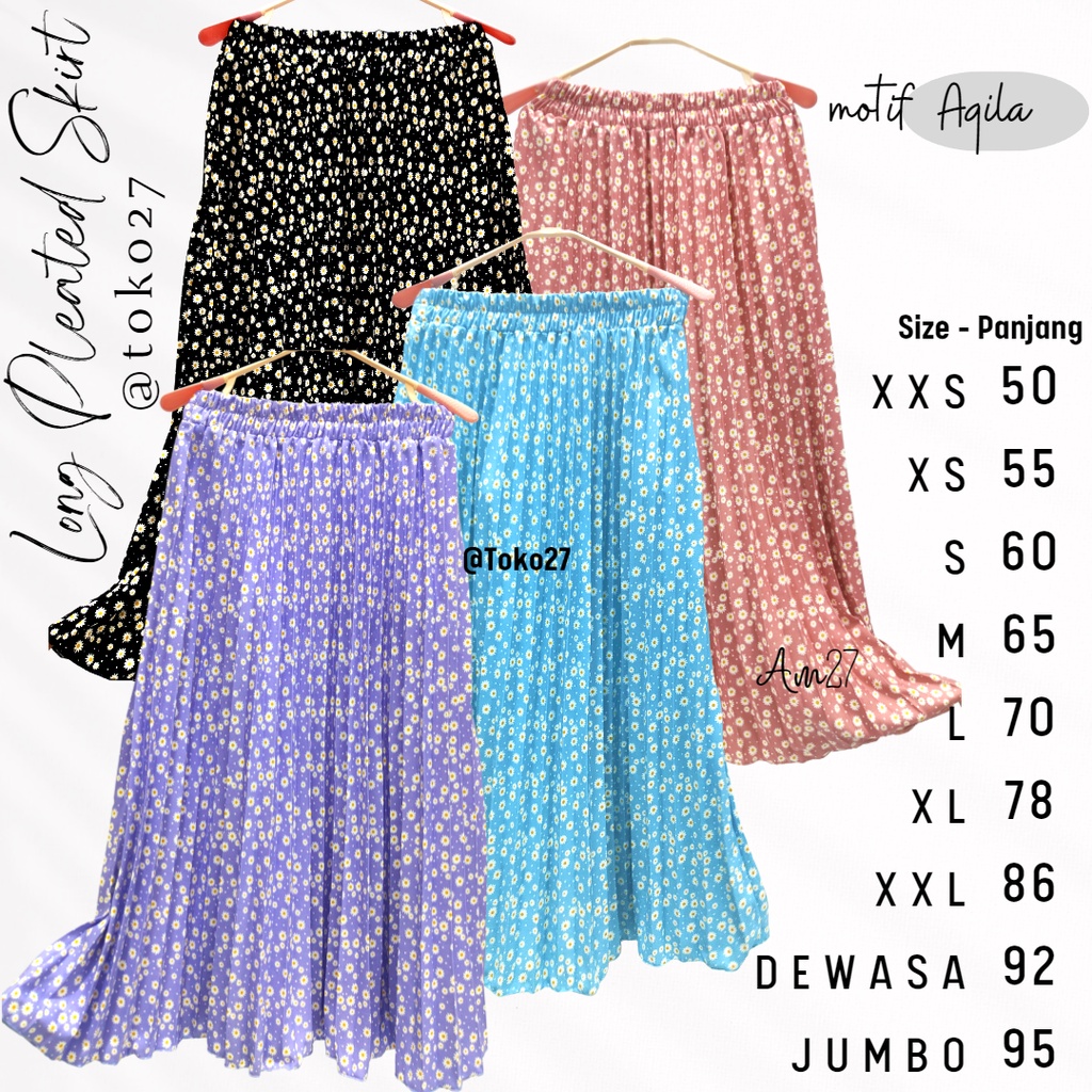 Long Pleated Skirt Kids Rok Plisket Anak 1-12 tahun - Panjang Motif Akila