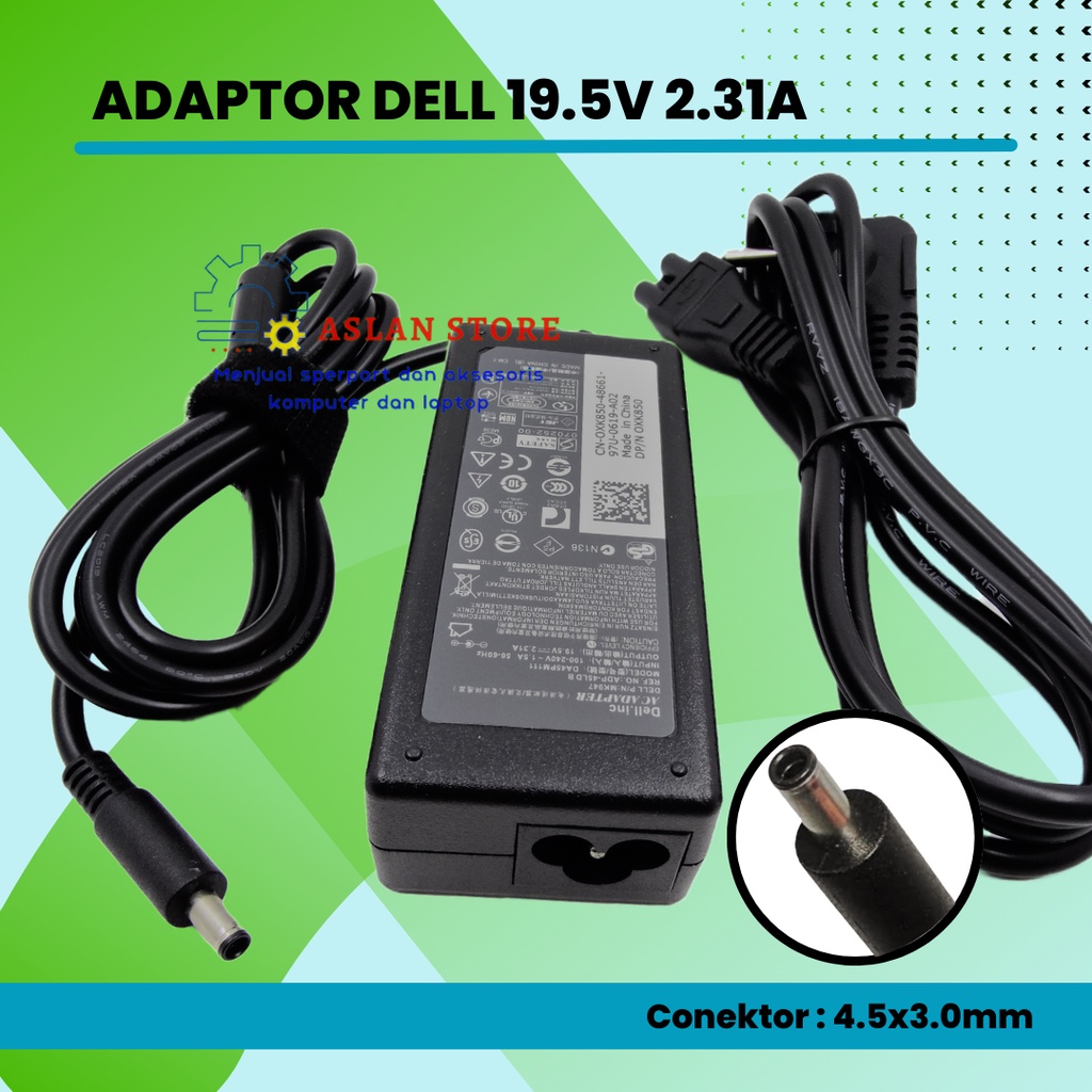 Adaptor Charger Dell 19.5V 2.31A 45W 4.5*3.0MM WITH PIN FOR DELL XPS 12 XPS 13 ULTRABOOK, XPS L321X