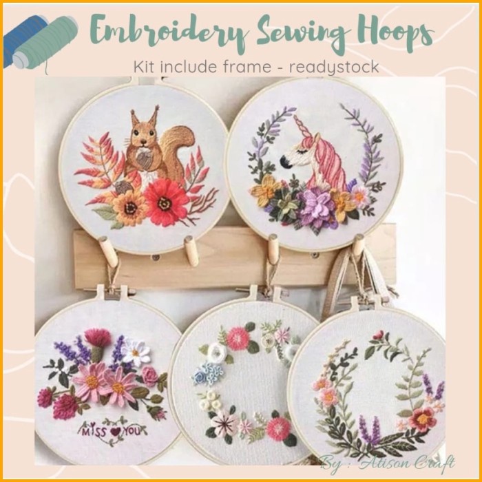 Terlaris Diy Embroidery Hoop Kit Sulaman Kristik Jahit Bordir With Hoop - Mix