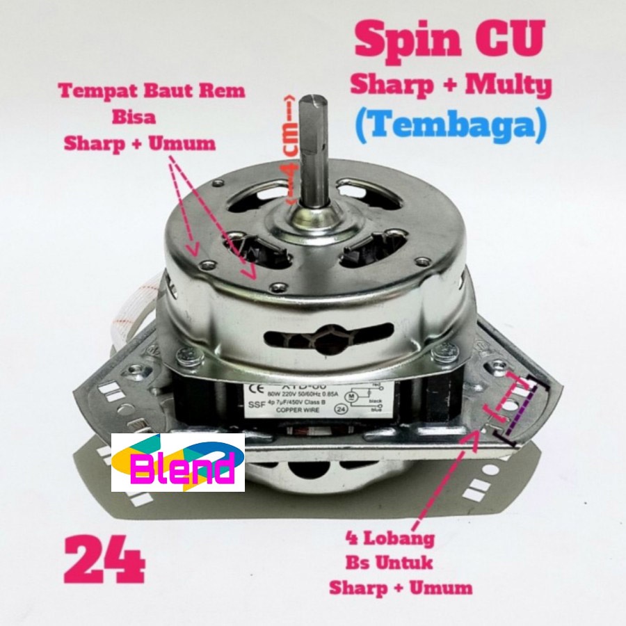 Dinamo Spin No.24 TEMBAGA SHARP+Umum Kaki 3 Mesin Cuci/Motor Pengering