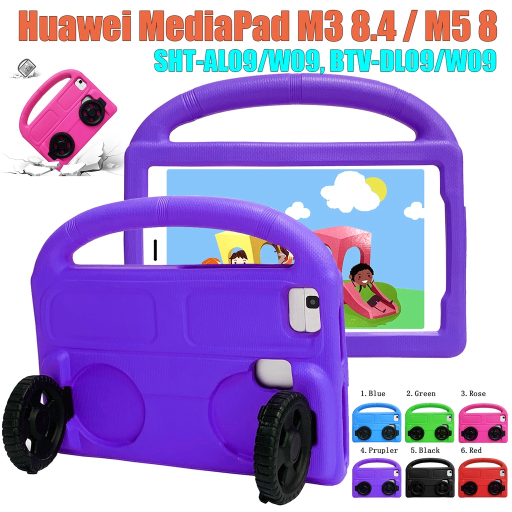 Untuk Huawei MediaPad M3 8.4 BTV-DL09 BTV-W09 8.4 &quot;M5 8 SHT-AL09 SHT-W09 Fashion Tablet Perlindungan Anak-Anak Portabel Roda Stand Case Bahan EVA Penebalan Shockproof Cover