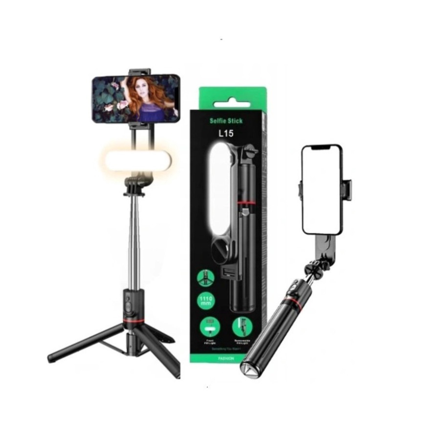 Trend-Tripod Tongsis Bluetooth L15 Shutter Stabilizer Lampu LED