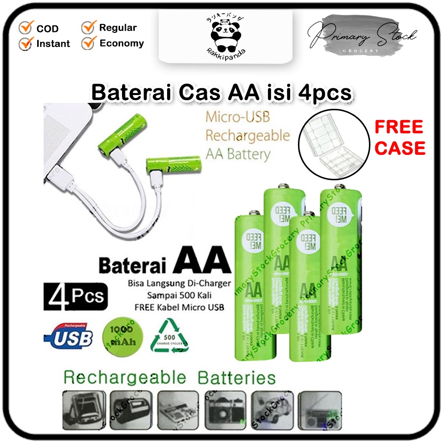 Baterai AA Rechargeable USB 1.2v Rakkipanda Rakki Panda Rakipanda Raki Panda isi 4 pcs