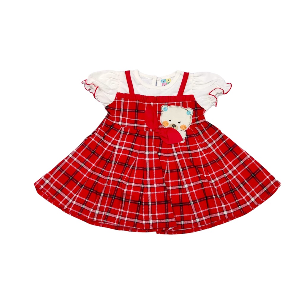 Dress Bayi Rok Pendek Bear kotak 0-1 tahun