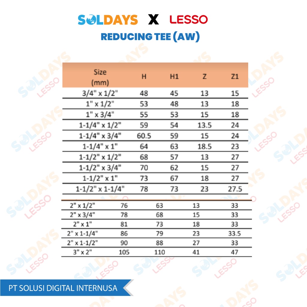 Lesso Reducing Tee (AW) 2&quot;X1&quot; / Reducing Tee (AW) 2&quot;X1 inch / Sambungan Pipa AW LESSO / Pipa PVC Fittings