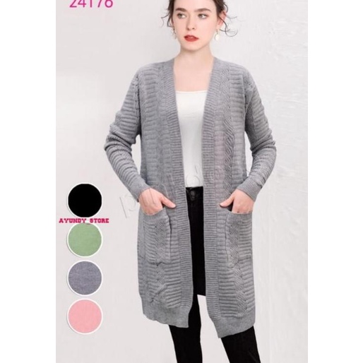 outer wanita muslim / cardigan rajut premium 24176