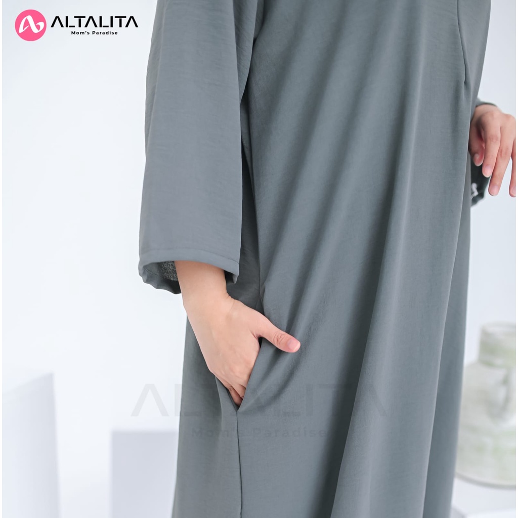 Altalita - Daster Gamis Polos Cringcle Airflow Kekinian Lengan Tangan Panjang 3/4 Busui Jumbo LD 120 Semata Kaki