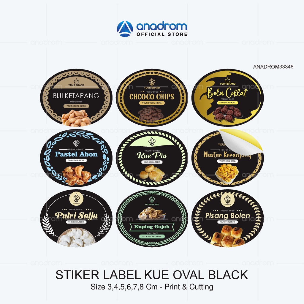 Stiker Label Kue Oval Black | Sticker Label Kue Kering | Anadrom 3348