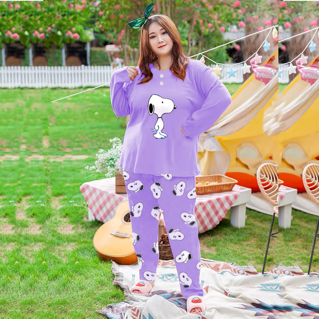 Lilipop.Id Baju Tidur Wanita Jumbo snoopy XXXL Celana Panjang PP Bigsize Lengan Panjang BabyDoll Kaos