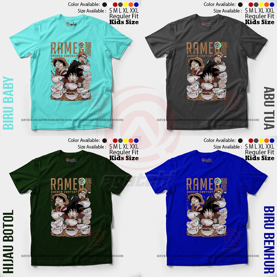 Baju Kaos Anak Laki - Laki Agatchi Motif Anime Son Goku, Naruto &amp; Luffy - Contest Ramen